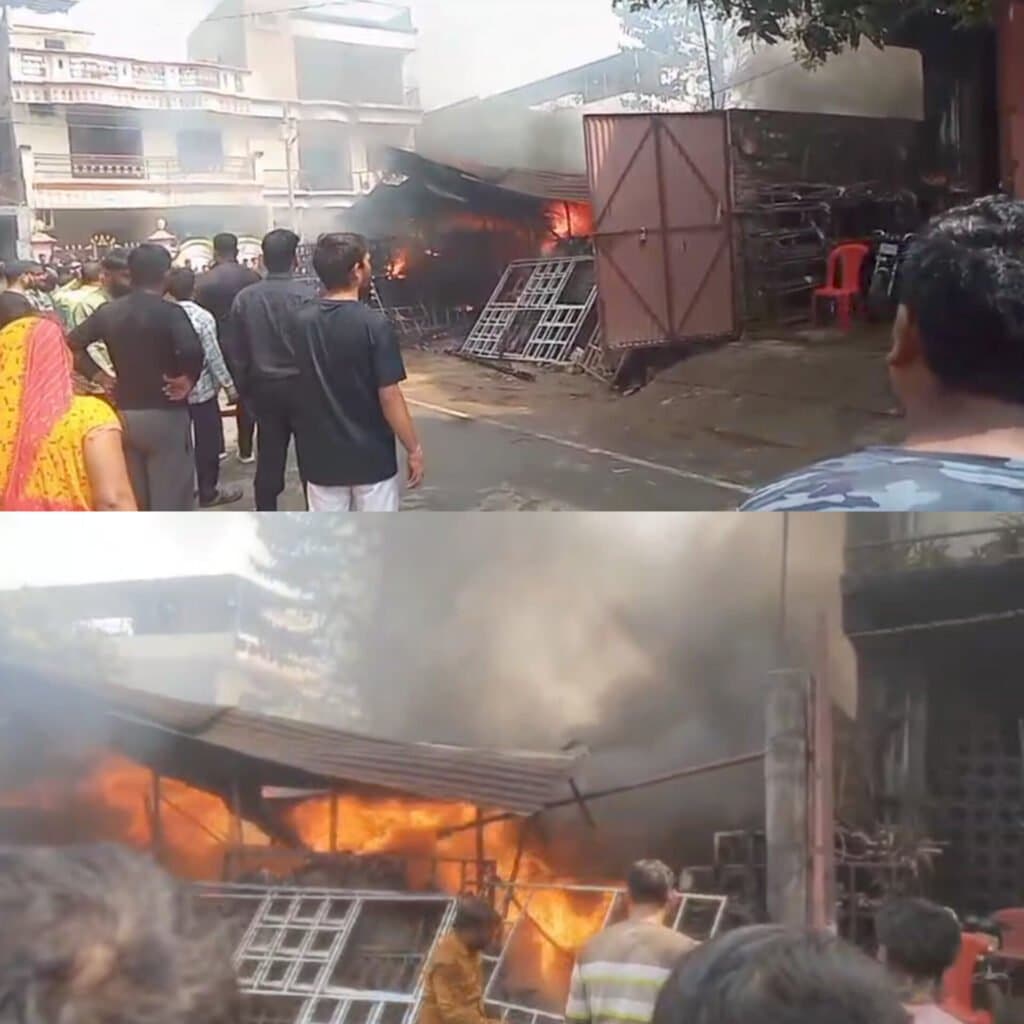 टेंट हाउस के गोदाम में लगी भीषण आग, लाखों का सामान जलकर खाक 