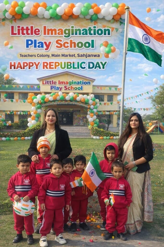 लिटिल इमेजिनेशन प्ले स्कूल, सहजनवां में 77वाँ गणतंत्र दिवस हर्षोल्लास एवं देशभक्ति के साथ मनाया गया