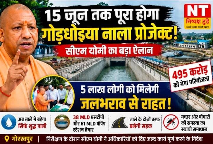 15 जून तक पूरा होगा गोड़धोइया नाला प्रोजेक्ट सीएम योगी बोले — गोरखपुर में जलभराव की बड़ी समस्या का होगा स्थायी समाधान