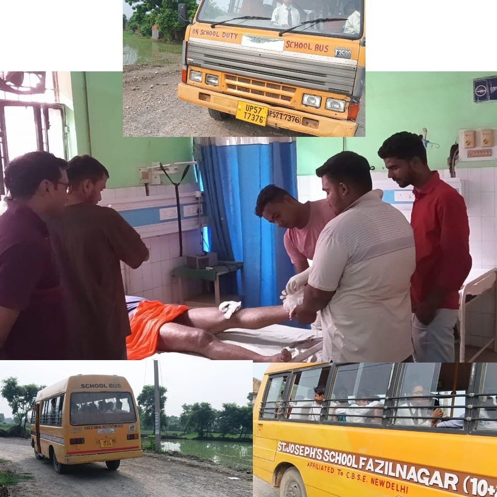 भाजपा नेता के बाइक को स्कूली बस ने मारी टक्कर