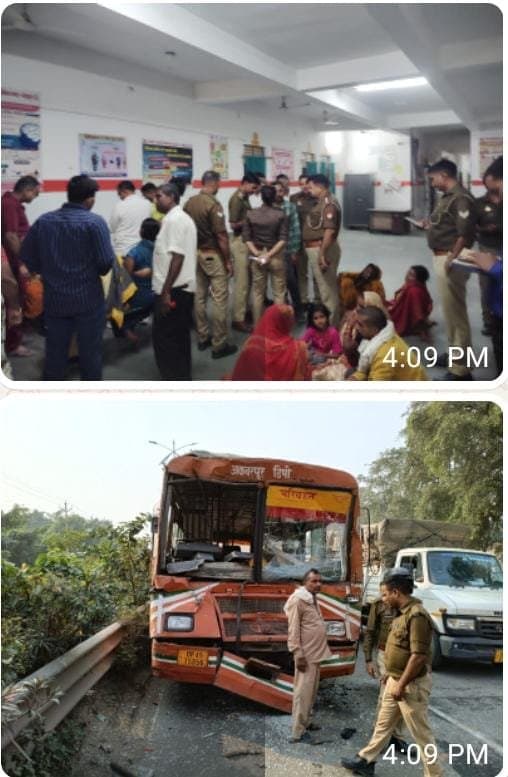 रोडवेज बस ने टेलर में मारी ठोकर, एक दर्जन यात्री घायल