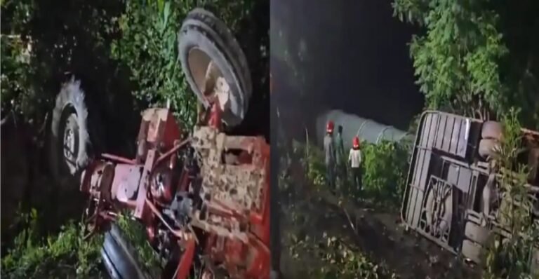 मुंबई एक्सप्रेस हाईवे के पास भीसड़ सड़क हादसा, टक्कर के बाद टैंकर बस खाई में गिरे 5 लोगों की मौत, 42 घायल