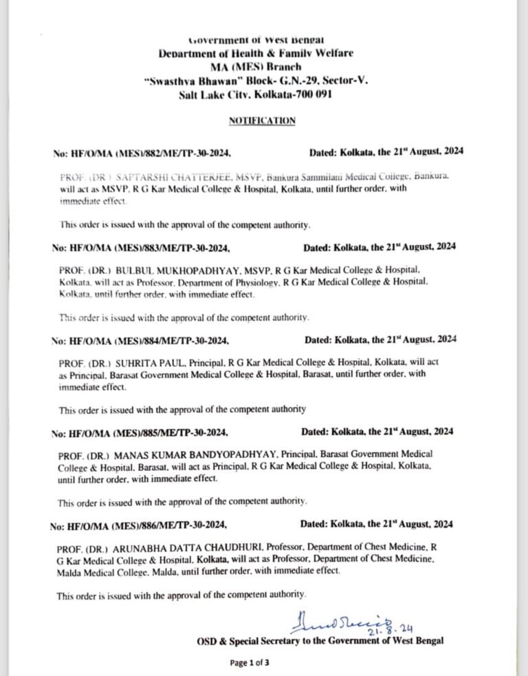 मानस कुमार को आरजी कर मेडिकल कॉलेज का नया प्रिंसिपल बनाया गया